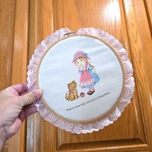"Friends show they care just by being there" Girl & Kitten Vintage Wall Art